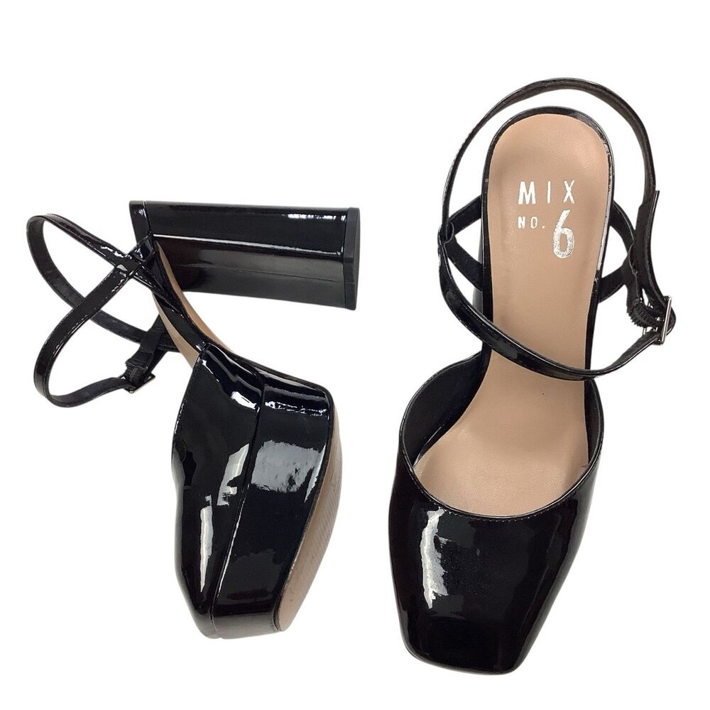 Black Patent Sandals Y2K Square Toe Platform Chunky Heel Pump Shoes Women 6